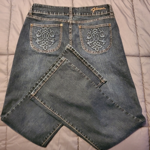 Flavor by Bubblegum Junior Plus Embossed Dark Wash Flare Jeans - Picture 1 of 6